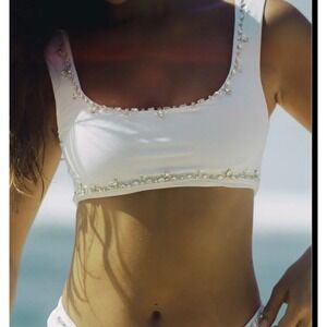 Oceanus Aaliyah Bikini Top White Crystal Embellished Swarovski Small NWT